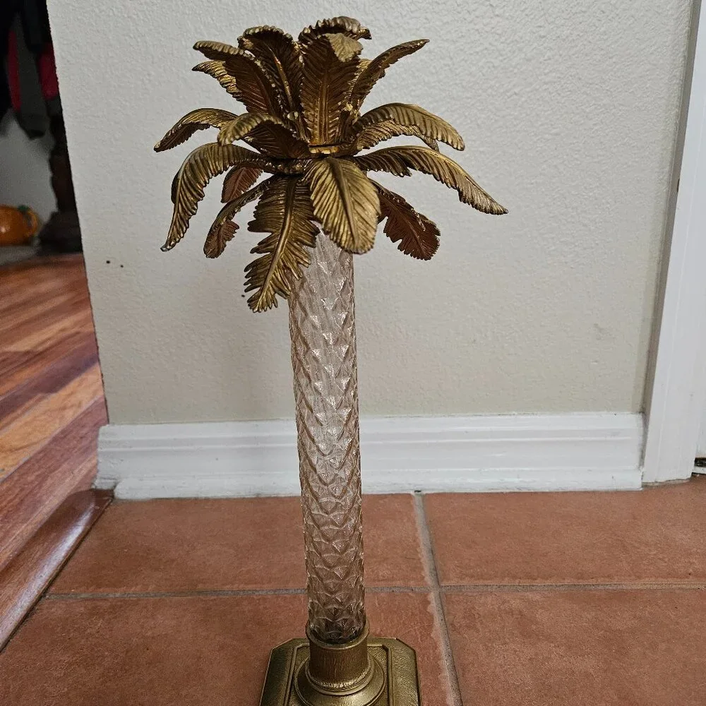 RARE JAY STRONGWATER FLORA & FAUNA PALM TREE ENAMEL CRYSTAL CANDLE HOLDER OBJET
